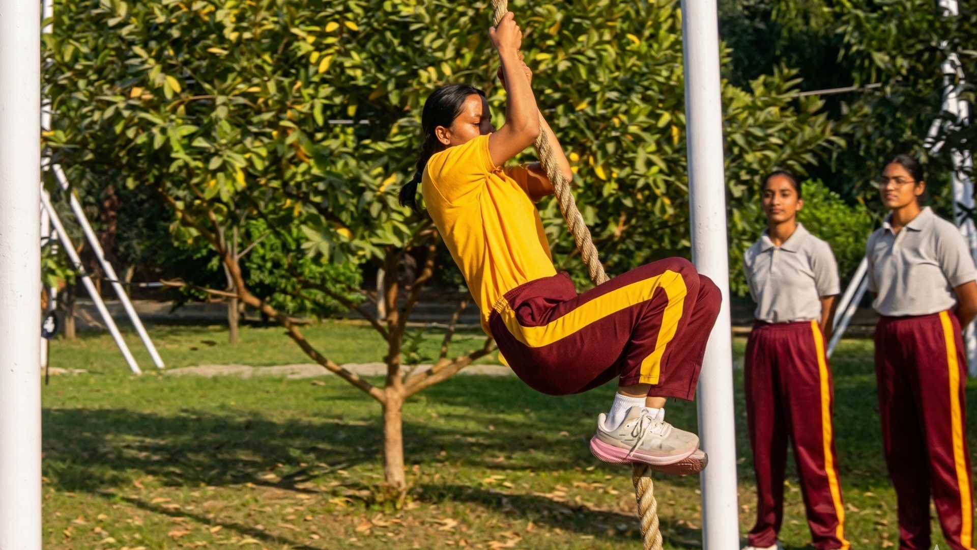physical fitness for NDA girls 2026 - lady cadets completing obstacle course at Mai Bhago AFPI Mohali during Year 2 timed training session